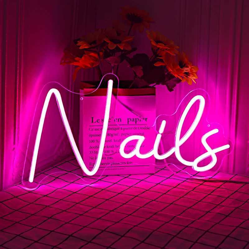 Insegna al neon a LED Unghie rosa Lampade al neon Salone di bellezza Luce a LED Home Art Decorazione della parete Segno Bar Camera da letto Kidroom Negozio Matrimonio Compleanno Festa Regalo YQ240126