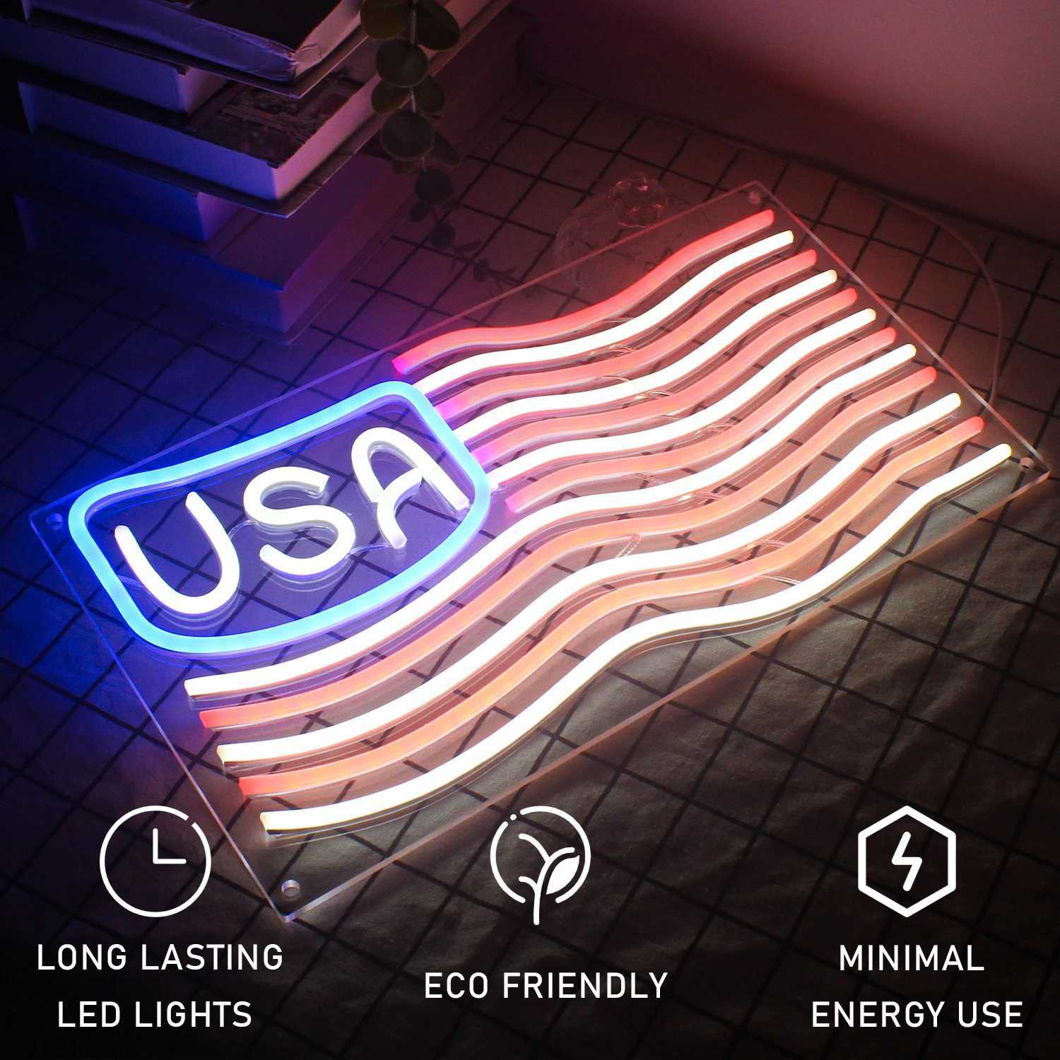 Enseigne au néon LED Ineonlife Motif drapeau américain Enseigne au néon USA Supporters Light Make American Great Again Shop Room Party LED Décoration murale YQ240126