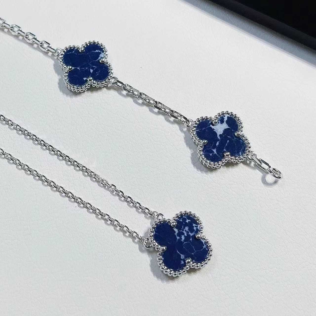 Original 1to1 Van C-A High version 925 sterling silver plated 18K gold Peter stone clover necklace bracelet earrings new set CNC