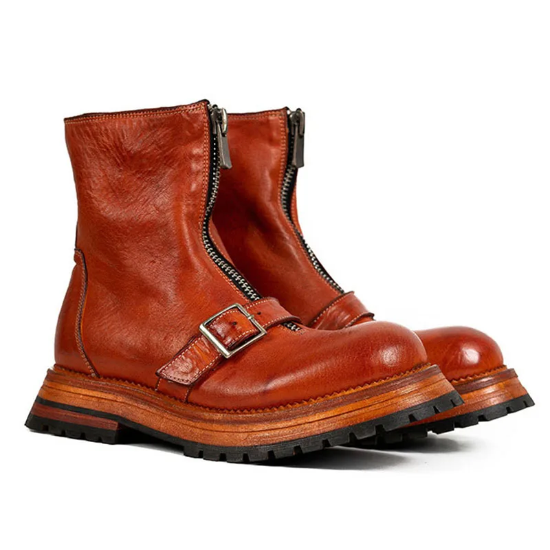 Bottines en cuir naturel faites à la main pour hommes, chaussures rétro de haute qualité, grande taille, printemps-automne, P25D50