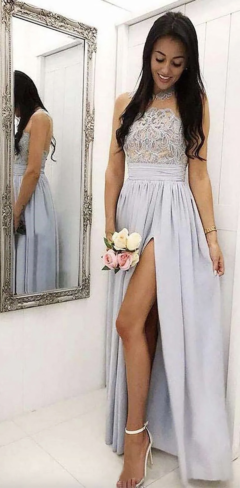 2024 Abito da damigella d'onore con collo trasparente in chiffon Estate Country Garden Formale Festa di nozze Ospite Abito da damigella d'onore Plus Size Custom Made