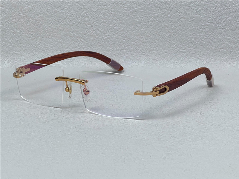 Vendita di occhiali da sole quadrati di design della moda 0046 montatura senza montatura aste in legno a molla occhiali di protezione uv400 stile classico semplice