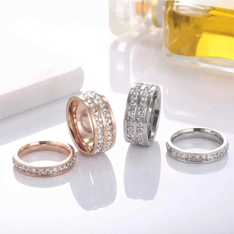 Bandringe JHSL 4 mm/8 mm dünne kleine Edelstahl-Damen-Kubikzirkon-Ringe CZ-Stein Roségoldfarbener Modeschmuck US-Größe 4 5 6 7 8 9 10 240125