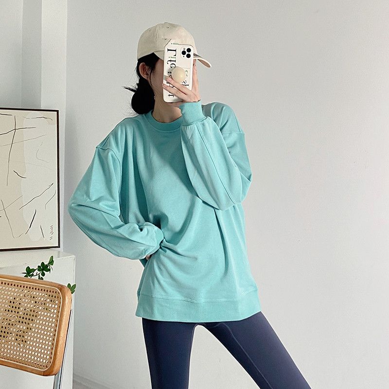 Luwomen-2050 Womens Yoga Sweatshirt Top Casual Loose Gym parfaitement surdimensionné Sports Pullout entraînement chemisier Femme Sport Long Manche pour la fitness