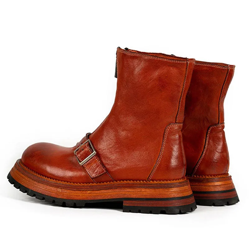 Bottines en cuir naturel faites à la main pour hommes, chaussures rétro de haute qualité, grande taille, printemps-automne, P25D50