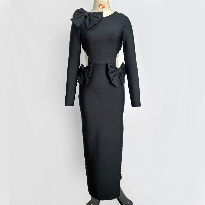 1006 L 2024 Runway-jurk Lente zomerjurk Bandagejurk met ronde hals Lange mouw Merk dezelfde stijl Damesjurk Mode Hoge kwaliteit Mengmi