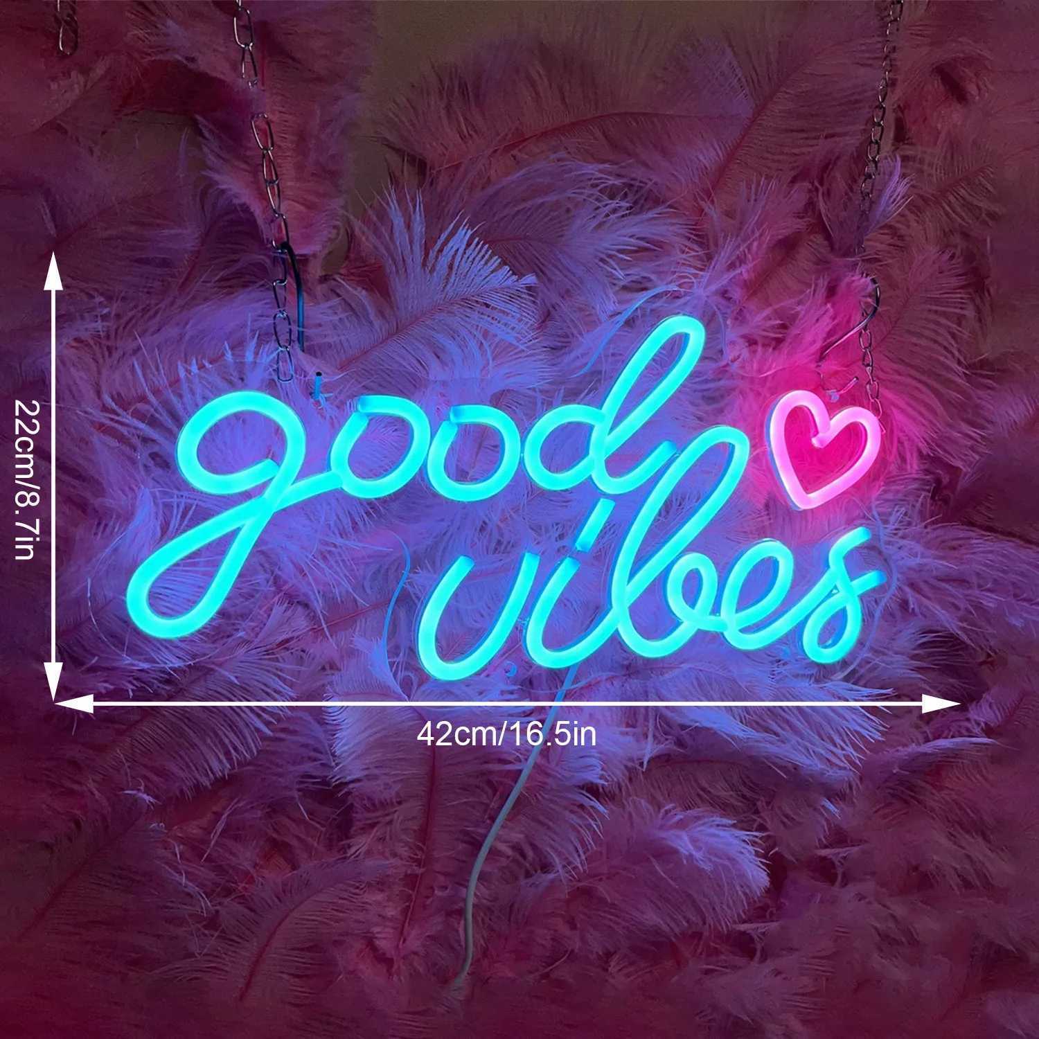 Enseigne au néon LED Good Vibes Love Neon Sign Enseignes au néon LED pour décoration murale Good Vibes Décorations murales pour chambre à coucher fête d'anniversaire Bar Pub Love Club YQ240126