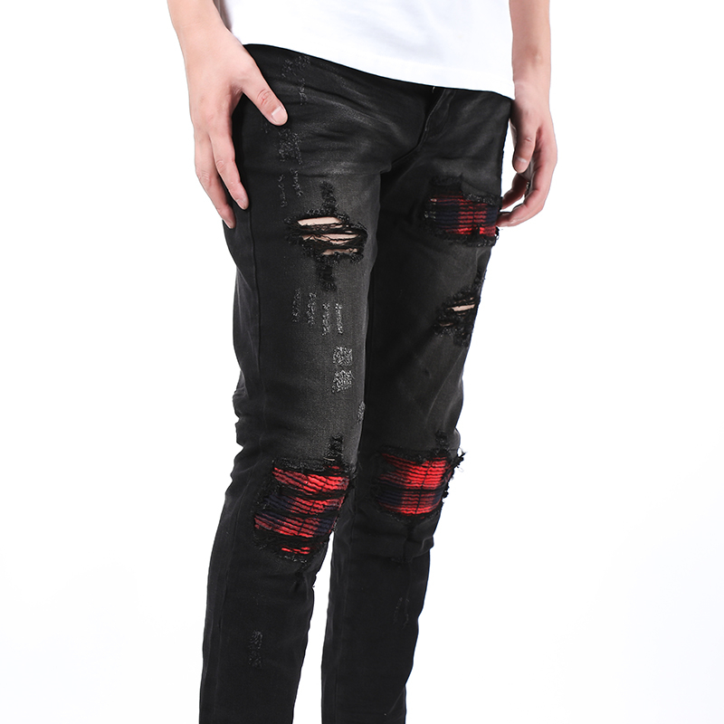 Street Fashion Designer lila Jeans Herren Knöpfe Fly Schwarz Stretch Elastisch Skinny Ripped Jeans Knöpfe Fly Hip Hop Marke Hosen Jeans für Frauen Weiße schwarze Hosen 28-40