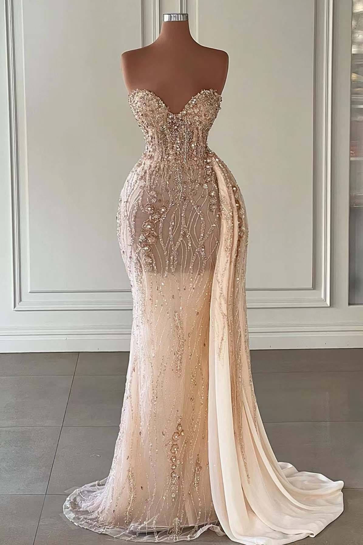 Shine Detachable Mermaid Evening Dresses With Lace Applique Sweetheart Gowns Sweep Train Party Gown Robe De Soiree custom Made L240107