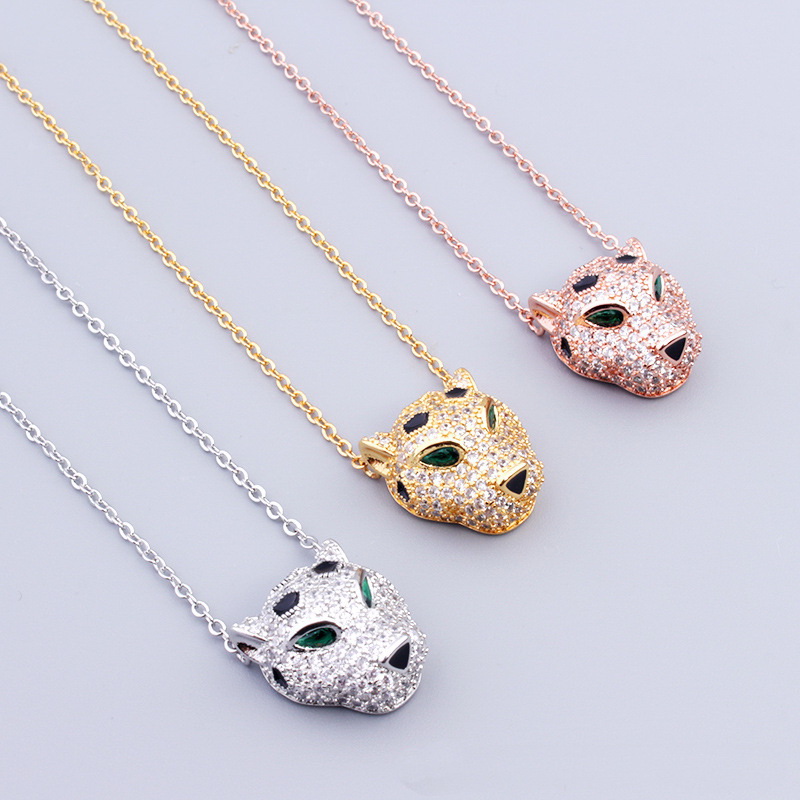 Ny designad mode lyxig cheetah leopard huvud halsband kvinnor män tjock kedja punk armband silver full diamanter örhänge designer smycken lie-60216709