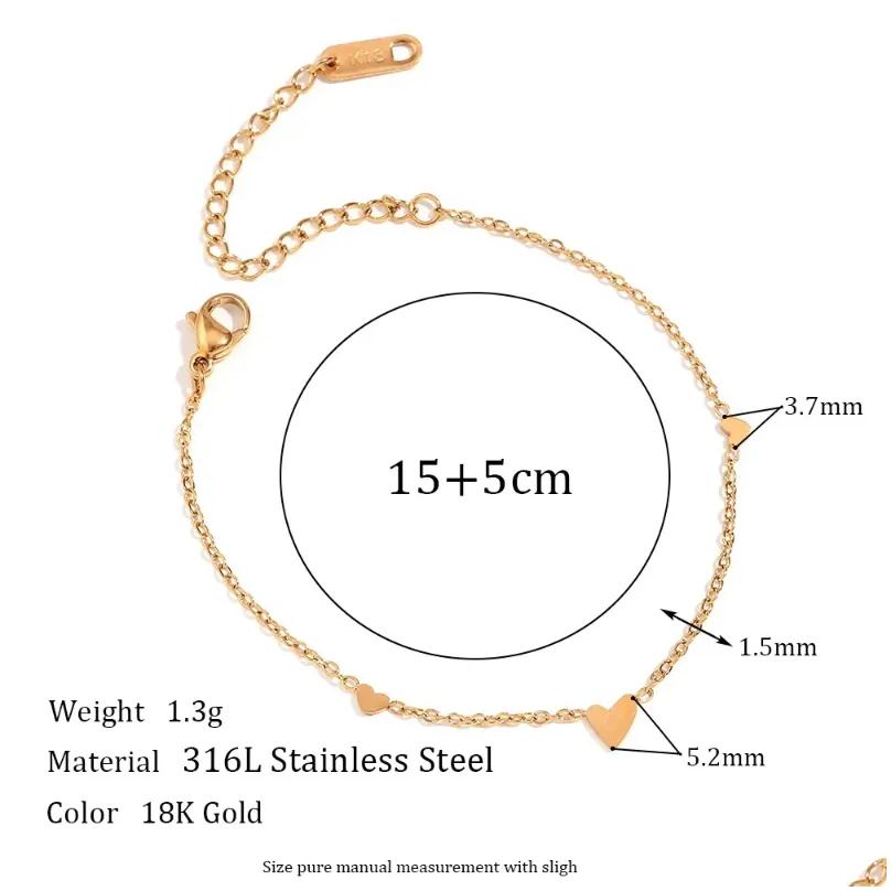 Chain Link Bracelets Fashion Small Dainty Mini Heart Chain Arm Jewelry For Girl Gold Plated Stainless Steel Bracelet Wholesale Drop D Dhsxc