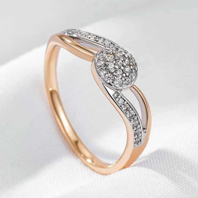 Anelli a fascia Wbmqda Anello nuziale scintillante le donne 585 Oro rosa Argento Colore Zircone completo Impostazione Accessori di gioielli di moda di lusso 240125