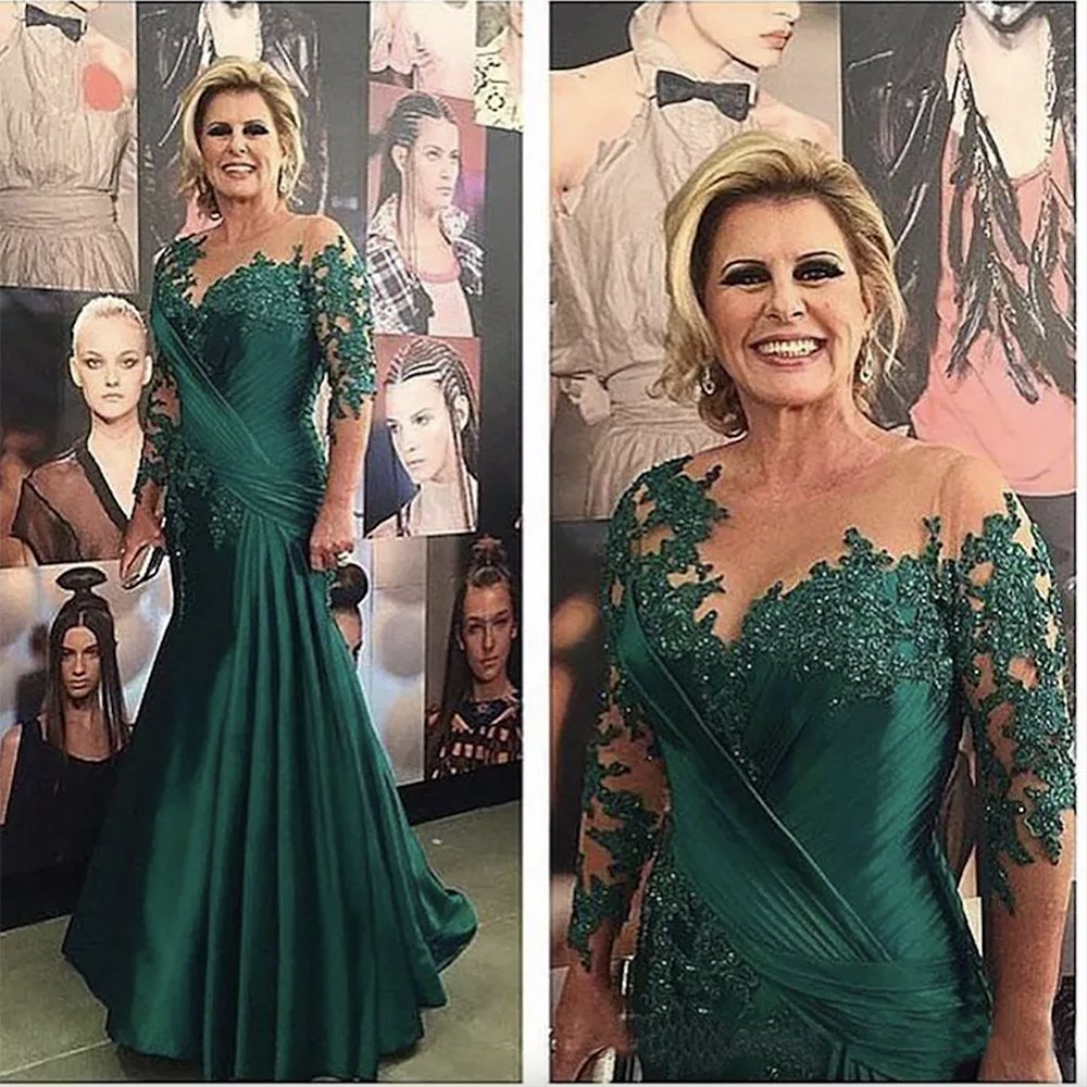 2024 Robes de mère de mariée vert foncé sirène Scoop dentelle cristal plissé grande taille costumes de dames pour les mariages mère des robes de marié