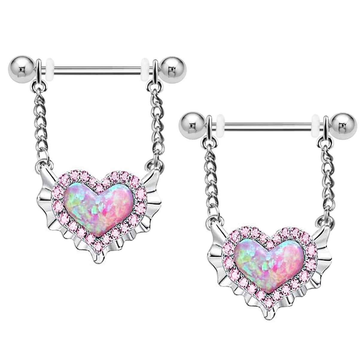 Navel Bell Button Rings Pink Navel Belly Button Rings Women Opal Heart Nose Clip Lip Labret Piercing Helix Screw Earring Stud Cartilage Conch Piercing YQ240125