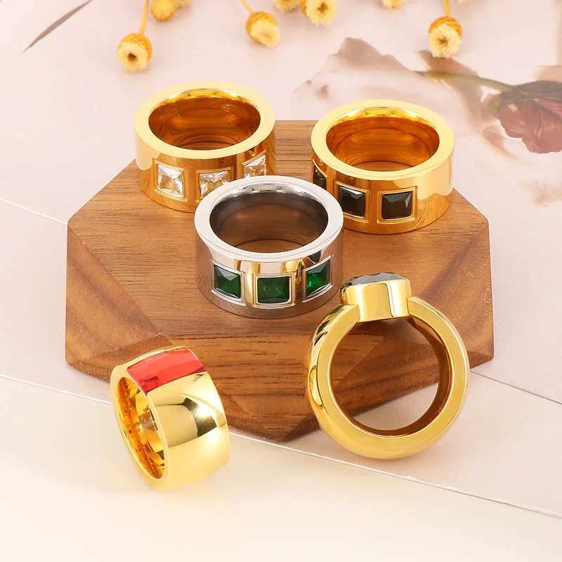 Band Rings Fashion Rings For Women Gold Color Stainless Steel Square Glass Knuckle Wedding Bands Rings Jewelry Wholesale 240125