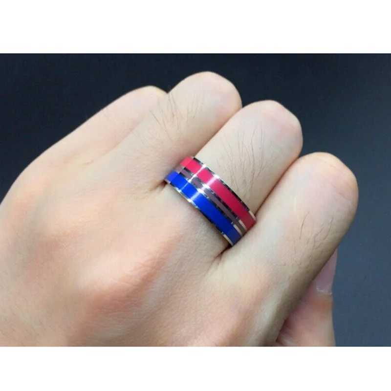 Bandringar personlighet bisexuell stolthet ring silver färg 8mm bred 316l rostfritt stål ringar för män kvinnor homosexuella par älskare gåva 240125