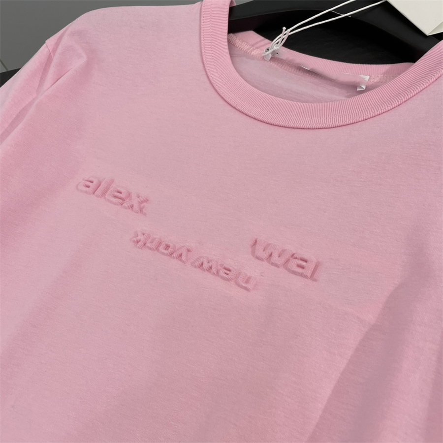 T-shirt feminina roupas de grife verão marca na moda algodão puro carta de alta qualidade em relevo rosa bonito moda solta casual