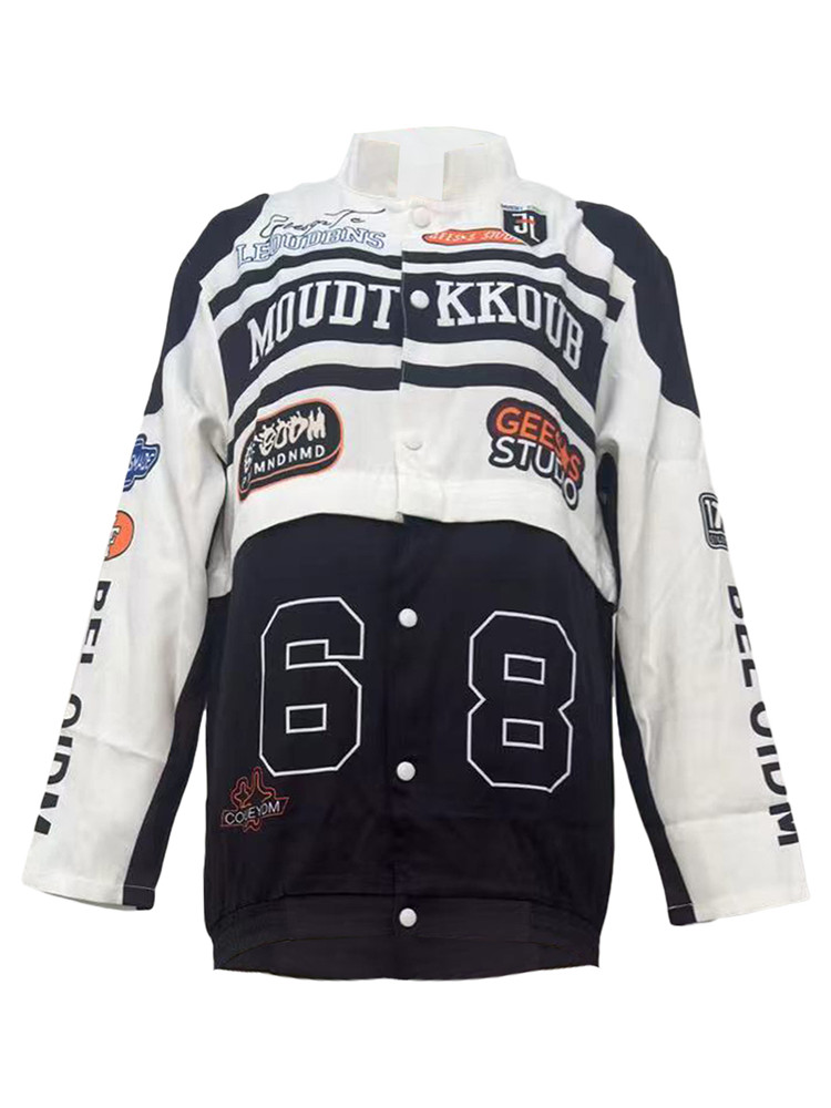 2024 Designer Motorcykeljacka Kvinnor Långärmad baseball Uniform Print Ytterkläder Fahion Kort jacka Mini kjol Två stycken uppsättningar bulk grossistkläder 10610