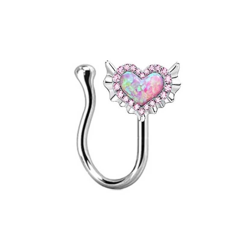 Navel Bell Button Rings Pink Navel Belly Button Rings Women Opal Heart Nose Clip Lip Labret Piercing Helix Screw Earring Stud Cartilage Conch Piercing YQ240125