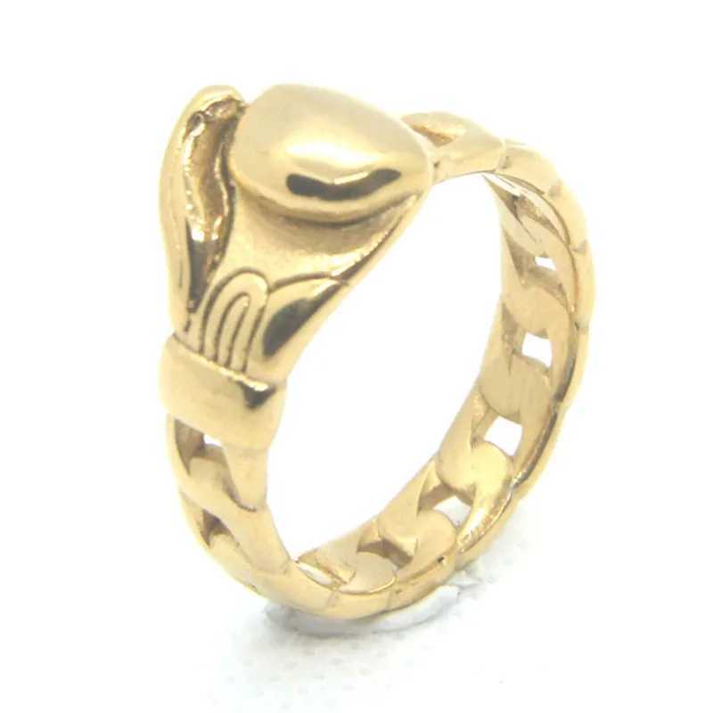 Band Rings Stainless Steel Cuban Chain Boxing Glove Ring Man Power Punk Rings Jewelry Size 7-13 240125