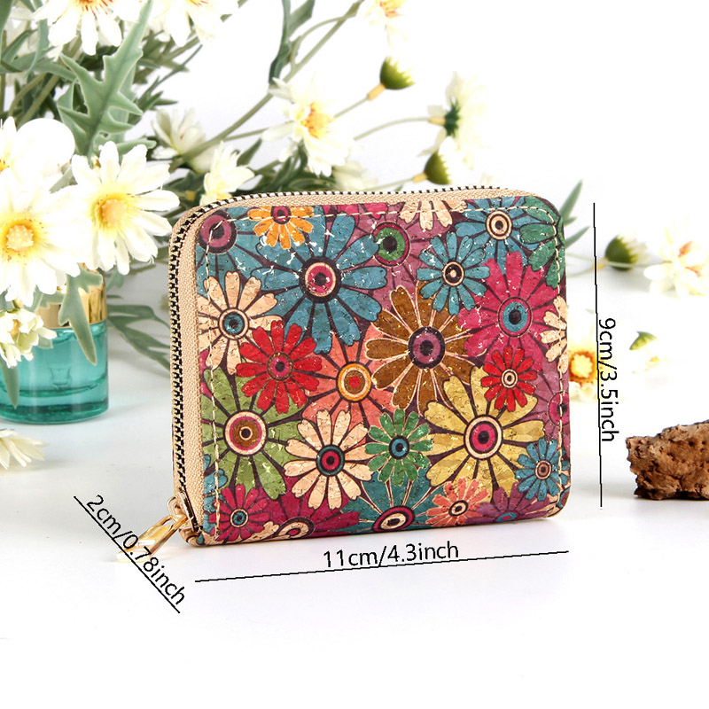 محفظة نساء Cork Leather Printing Environmental Protectal Protectal Square Square Square Short Card