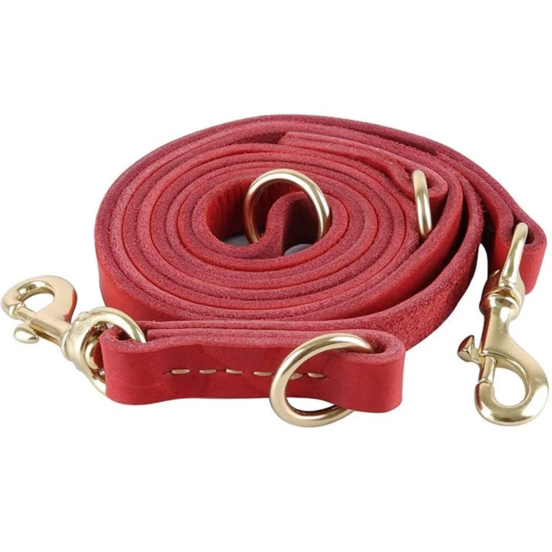 Apparel Two Dog Leash Real Leather Double Leasches P Chain Collar Lång kort husdjur Hund Walking Training Lead Tie Dogs Leash Red Color