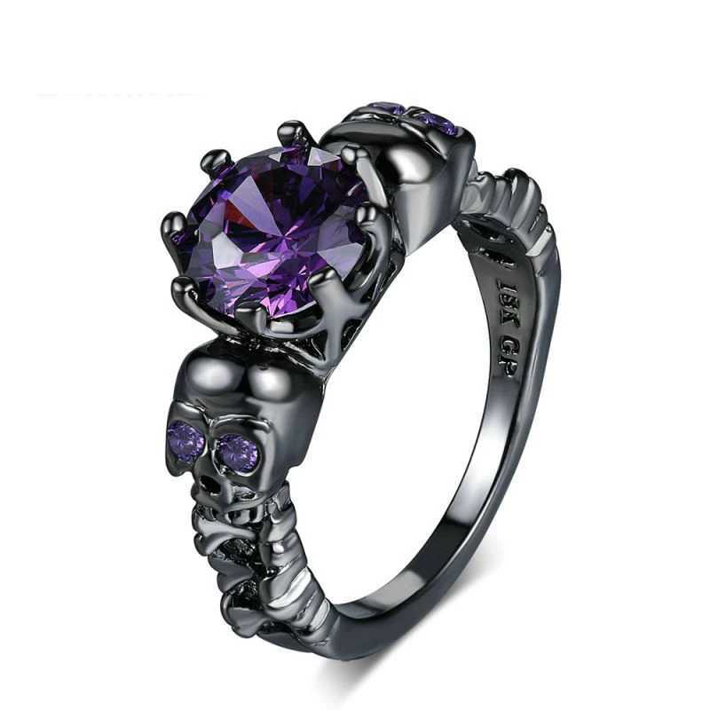 Anneaux de bande Western Vintage violet crâne femmes anneaux Punk offre spéciale Zircon cuivre anneaux pour bijoux de mode 240125