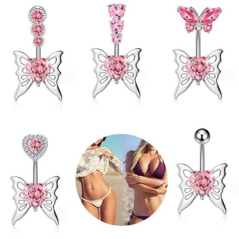 Nombril Bell Button Rings Angle Wings Rose Zircon Mode Haute Qualité En Acier Chirurgical Nombril Piercing Nombril Anneaux Belly Piercing Bijoux De Corps YQ240125