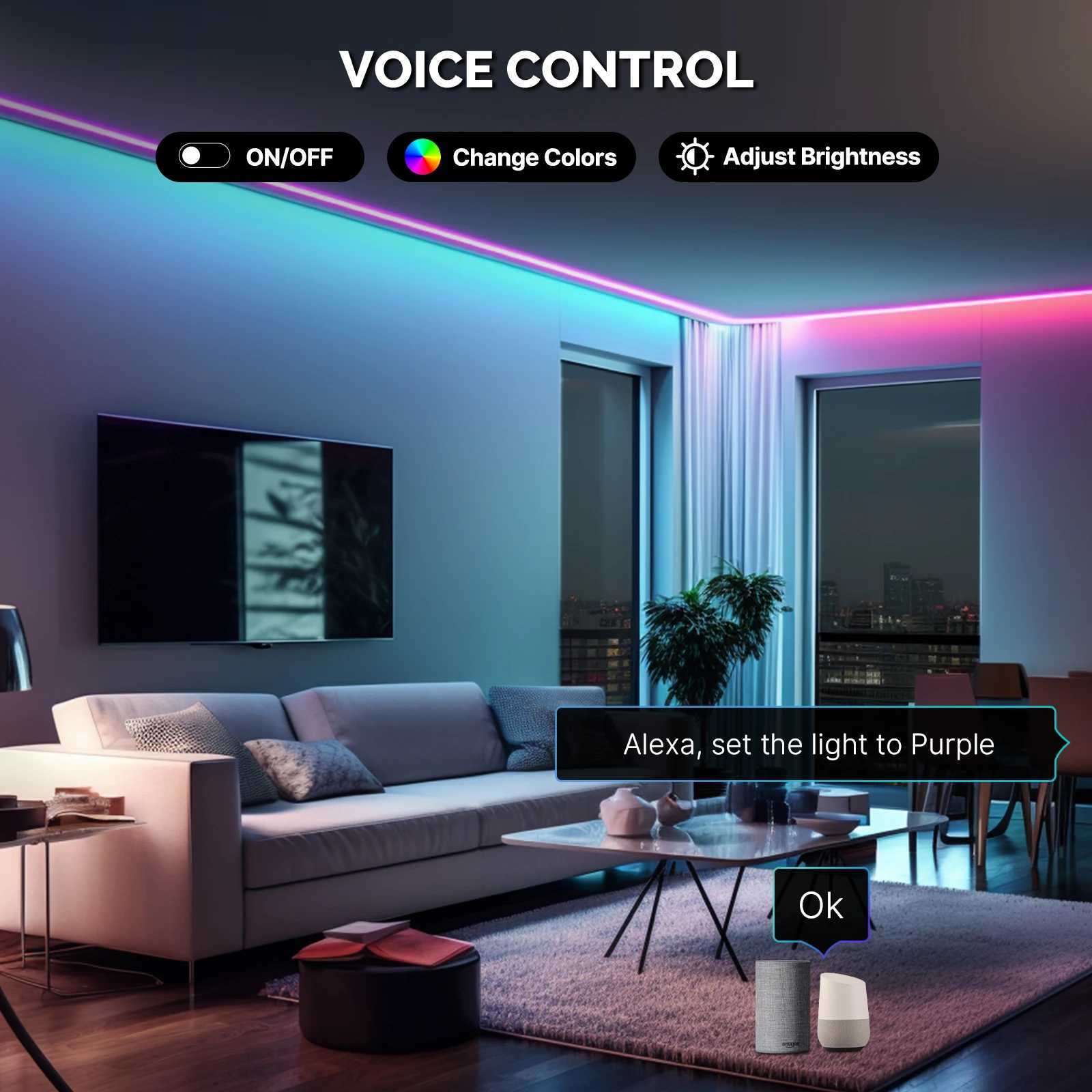 Светодиодная неоновая вывеска MOES Wi-Fi Smart Light Strip 16 миллионов цветов RGB Веревочная лампа для подсветки телевизора Декор вечеринки Работа с Alexa Google Home YQ240126