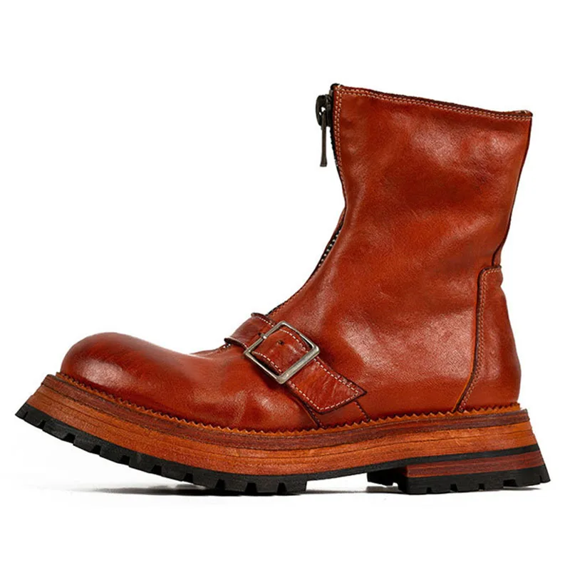 Bottines en cuir naturel faites à la main pour hommes, chaussures rétro de haute qualité, grande taille, printemps-automne, P25D50