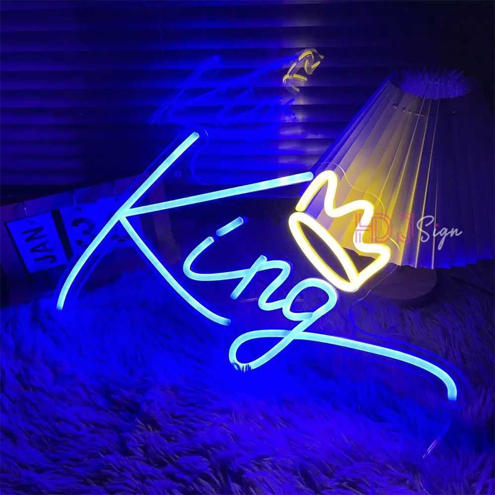 Led Neon Sign Led Neon Sign King Queen Neon Light LED Sign Estetic Room Decor Bedroom Wall Hanging Neon Lamps Party Bar Club Decor Birthday YQ240126