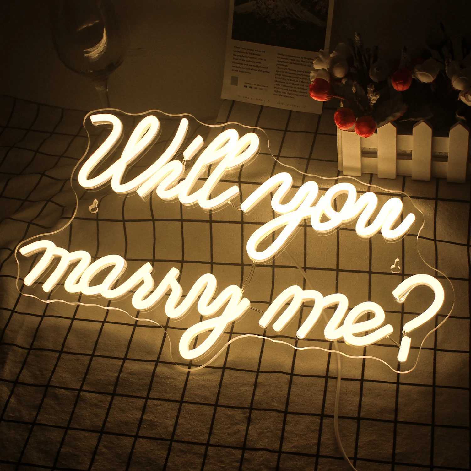 LED Neon İşaret Benimle Evlenir misin Neon Sign Romantik Sürpriz Düğün Dekorasyonları Yatak Odası Duvar Dekoru Hediye Lambası YQ240126