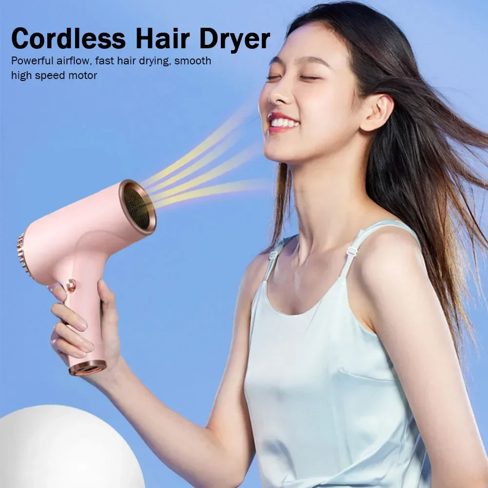 2024 Ny trådlös hårtork bärbar luftblåsare snabbt torrt hår inbyggt batteri laddningsbart tyst hårtork för hushållsresor
