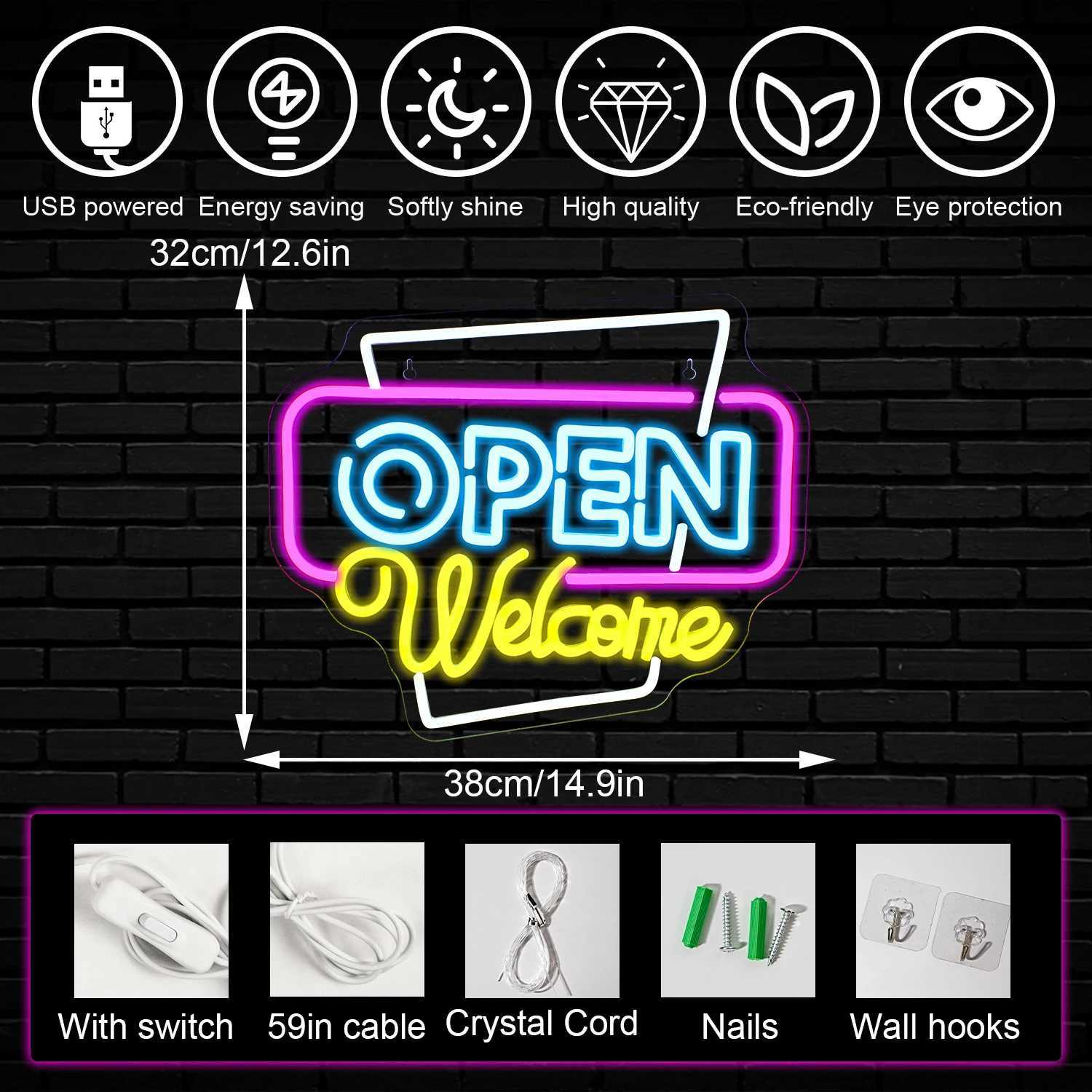 LED-neonreclame Open welkom-neonreclame voor wanddecoratie Neon Light Up Open bord met USB-voeding voor zakelijke bar, winkel, salon, hotel, neonreclame YQ240126