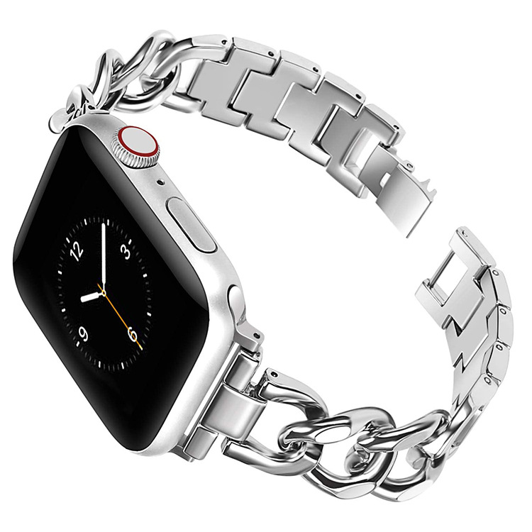 Små doftande smarta remmar Single Row Denim Chain Metal Steel Armband Band Watchband för Apple Watch IWatch Series 9 8 76 SE 5 4 3 2 Storlek 38/40/41mm 42/44/45/49mm