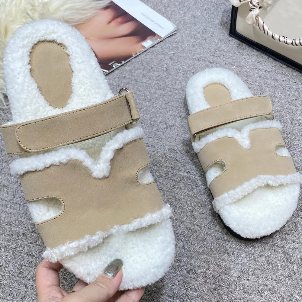 Designer Sandal Women Slipper Suede Slippers Fur Sandals Classic Luxury Dupe Shoe Fuzz Slide Storlek 34-43 2599