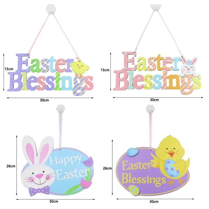 15cm Easter Wooden Sign Bunny Chick Egg Wall Hanging Ornaments Door Home Garden Spring Decoration Party Favor Q886
