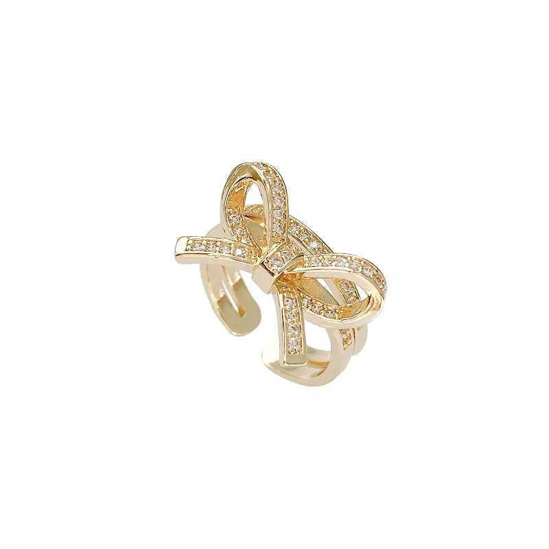 バンドリングヴィンテージ蝶ネクタイジルコン女性用の調整可能リングステンレス鋼の金色の結婚指輪女性美学ジュエリー240125