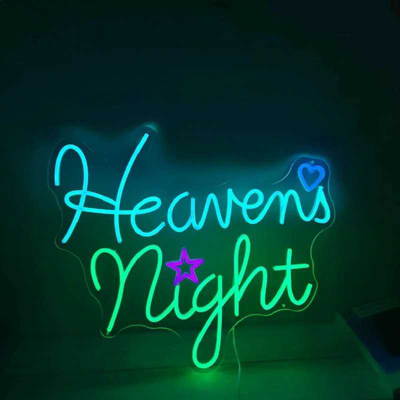 LED Neon Sign Heavens Night Insegne al neon Sala giochi Decor Camera da letto Appesa Lampada da notte Festa Vacanza Regalo fresco Neon Decorazione acrilica Segno YQ240126
