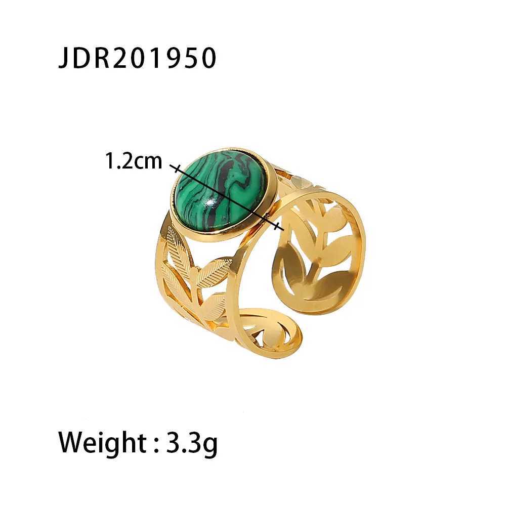 Anneaux de bande Uworld 18k plaqué or feuille creuse réglable rond vert Malachite en acier inoxydable anneau d'ouverture Anillos Mujer 240125