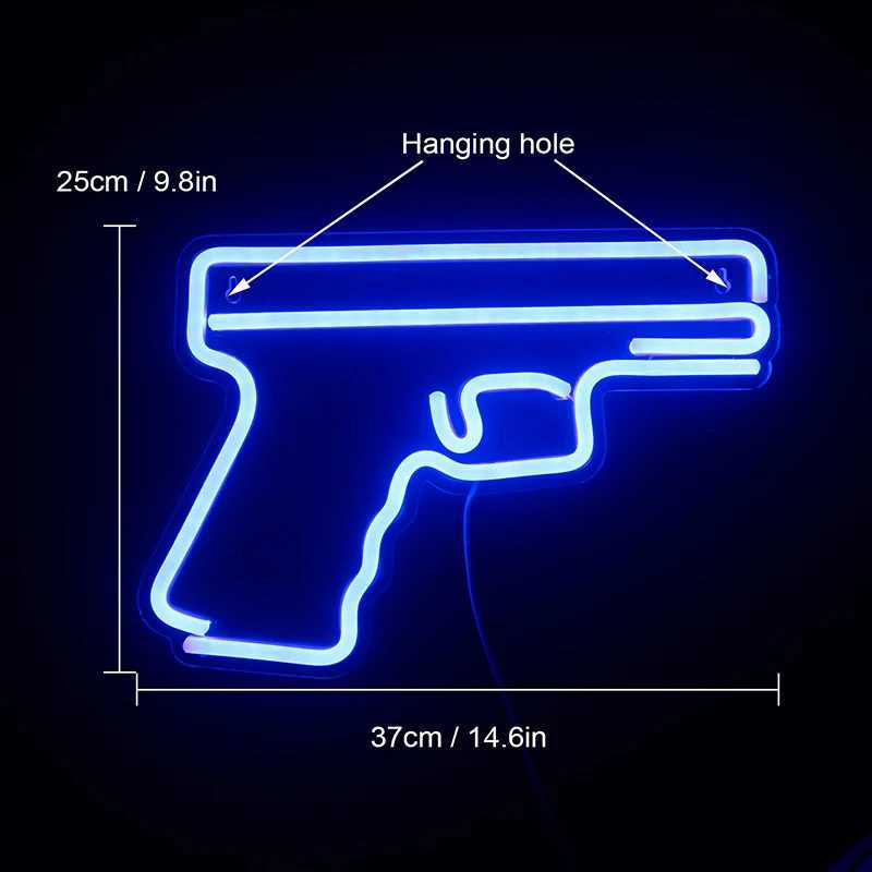 Letrero de neón LED Nueva pistola en forma de letrero de neón LED Super Cool colgante Arte de neón Luz nocturna Pistola Lámparas de neón USB con interruptor para decoración de sala de juegos YQ240126