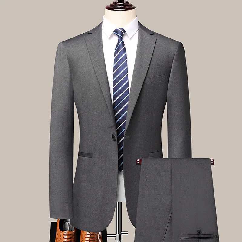 Mäns kostymer Blazers 2023 NYA BLAZER TROUSSERS Herrarna Gentleman Fashion Business Solid Color Real Ull italiensk stil Bröllopsarbeten 2 -stycken Set