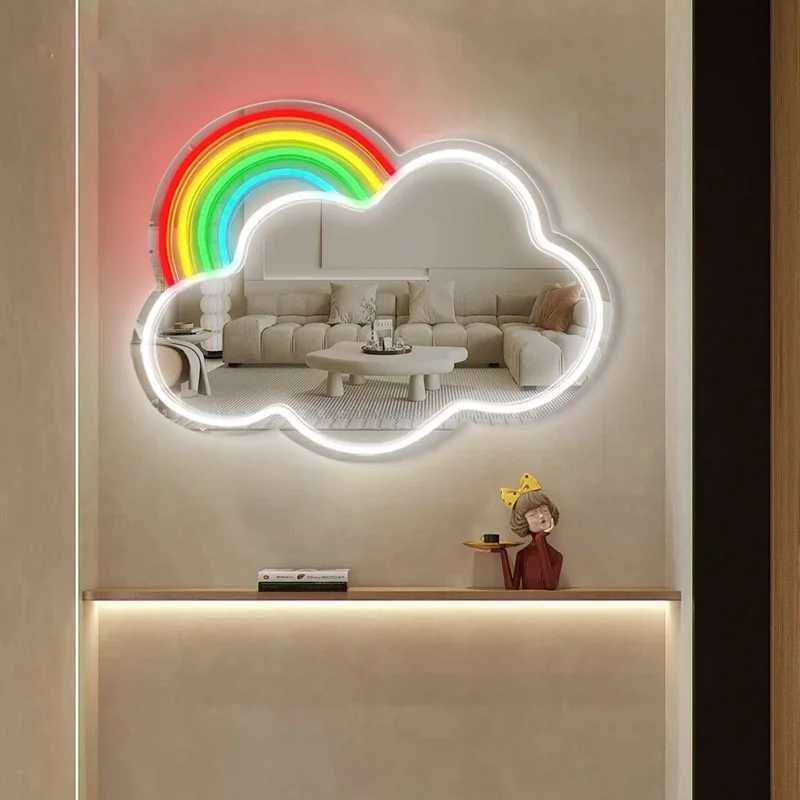 LED Neon Sign Rainbow Cloud Led Neon Sign Light Mirror Neon Night Lights For Christmas Party Decor Home Wall Decoration Makeup Lamp USB Power YQ240126