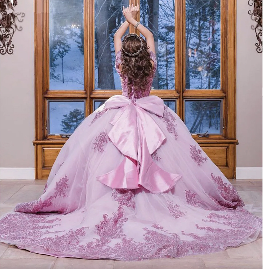 Rosa gillter quinceanera vestidos de baile doce 15 16 anos espartilho rendas princesa vestido de baile vestidos de 15 anos anos