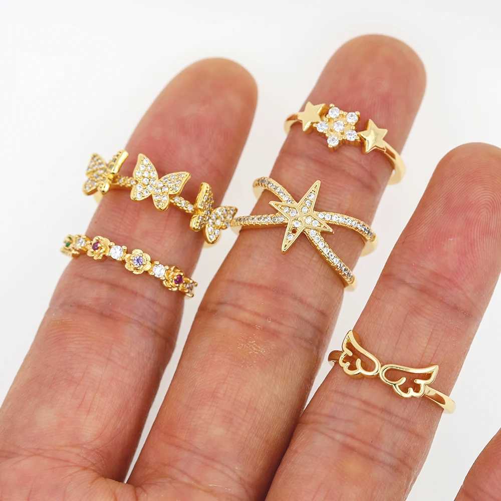 Pierścienie opaski 2022 Wysokiej jakości ustawienie ramki genialne CZ Eternity Ring Full CZ Star Butterfly Charms 24K Gold Copper For Women Prezent 240125