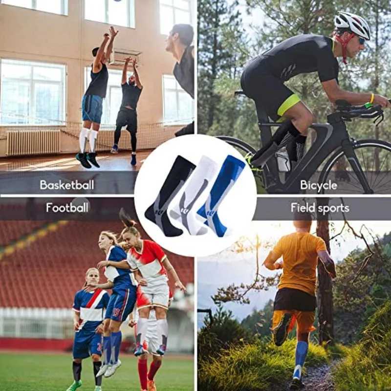 Chaussettes de sport Nouvelles chaussettes de Compression 20-30mmhg bas hauts hommes femmes chaussettes de sport pour Marathon cyclisme Football varices EU35-45 Meias YQ240126