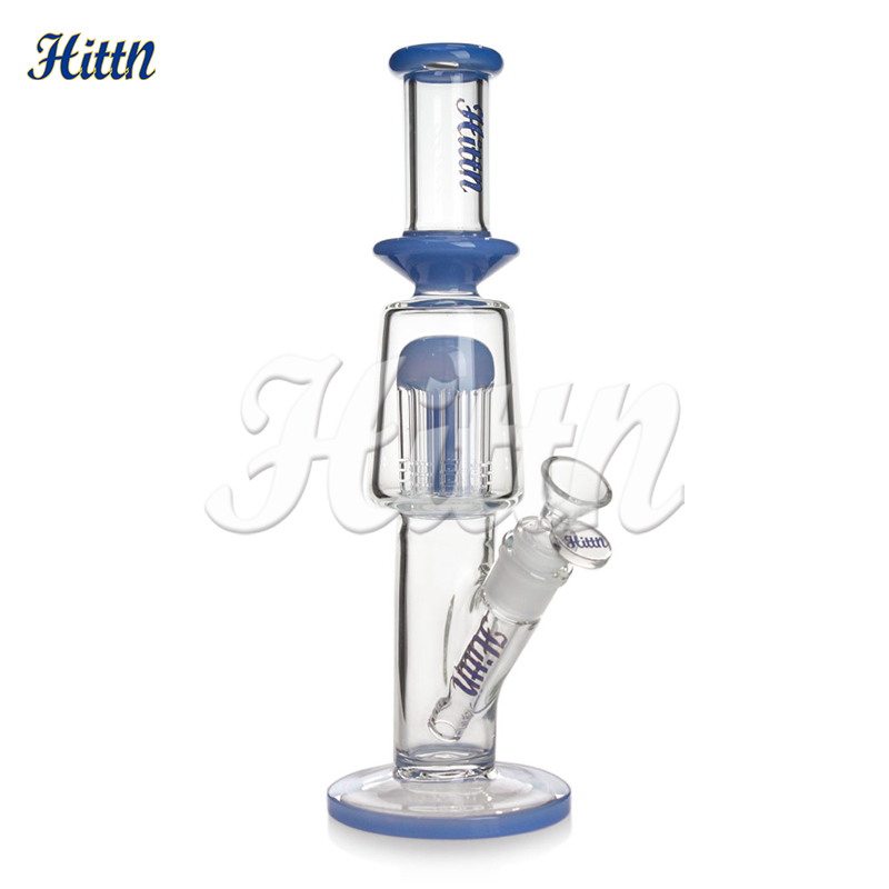 Hittn Glass Bong for Smoking Straight Tube Water Pipe 8 Tree Arms Perc 420 Heady Glass Pipe 11.5 Inches with 14mm Joint Milk Green Milk Blue Black