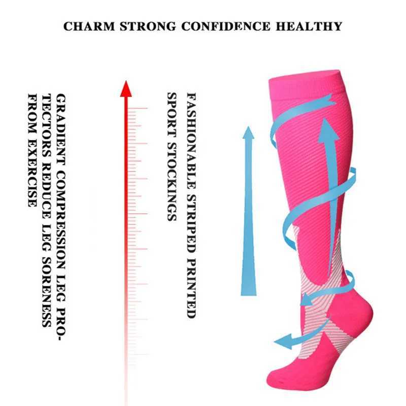 Chaussettes de sport Bas de compression de course hommes femmes chaussettes de sport Marathon chaussettes de randonnée 20-30mmHg ajustement vol grossesse varices enflées YQ240126