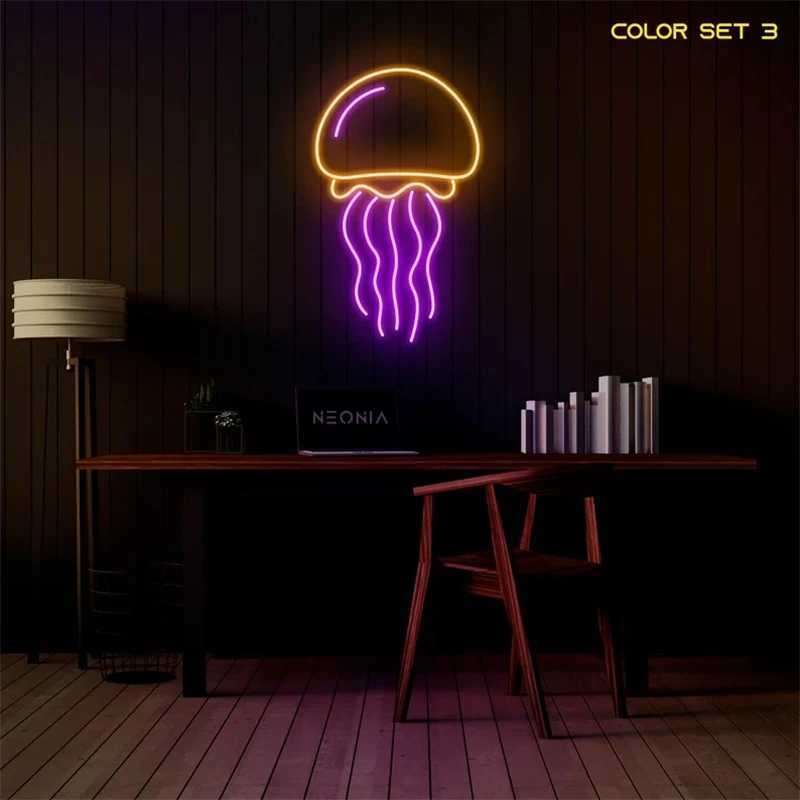 LED Neon Sign ineonlife Jellyfish Anime Neon Sign Light For Party Club Shop USB Powered Switch Room Wall Decorate Atmosphere Kawaii Room Gift YQ240126