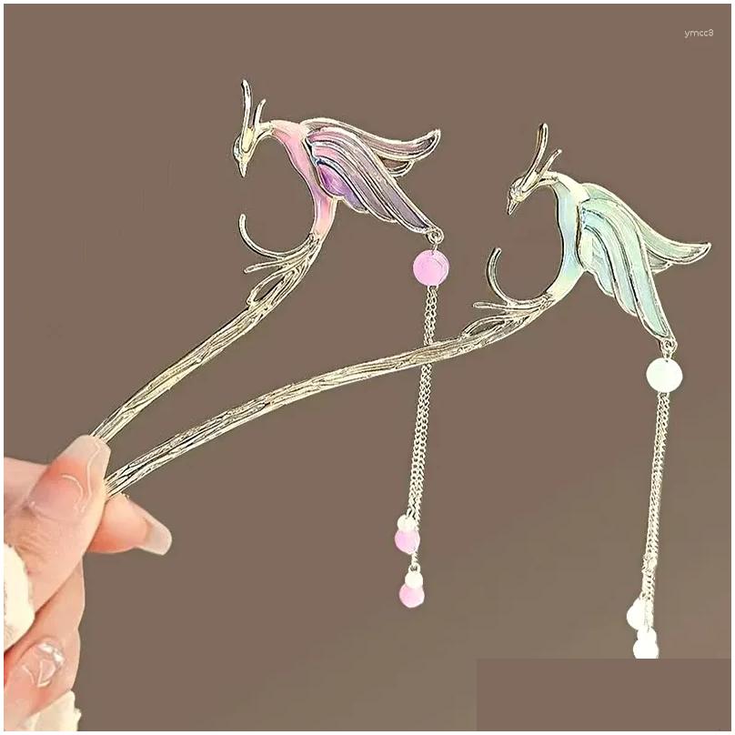 Hair Clips Barrettes Vintage Tassel Phoenix Student Pearl Rhinestone Butterfly Stick Hanfu Jewelry Accessories Charm Metal Hairpins Dr Otog2